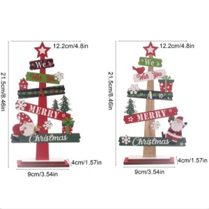 Decoratiune de Craciun din Lemn, Flippy, pentru Masa, Scris We Wish You A Merry Christmas, Model Bradut, 21.5x12.2x4 cm, Multicolor - Img 2