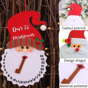 Decoratiune de Craciun Flippy, Advent calendar, numara zilele pana la Craciun, model Mos Craciun, material poliester, 37 x 22 cm, rosu - Img 3