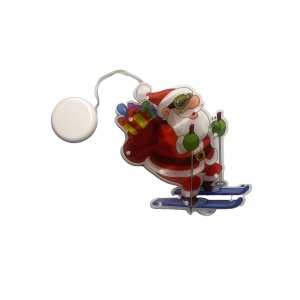 Decoratiune de Craciun pentru fereastra Flippy, Mos Craciun pe schiuri, cu LED-uri, 15 cm, alb cald - Img 2
