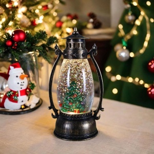 Decoratiune Luminoasa, Flippy, Felinar de Craciun, cu Lumina LED, Ornament Model Lampa cu Ulei Brad de Craciun, cu Maner, 14x7x6 cm, Negru - Img 4