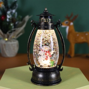 Decoratiune Luminoasa, Flippy, Felinar de Craciun, cu Lumina LED, Ornament Model Lampa cu Ulei Om de Zapada, cu Maner, 14x7x6 cm, Negru - Img 5