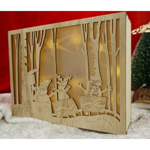 Decoratiune luminoasa, Flippy, Peisaj de iarna - Mos Craciun, maro, lungime: 21 cm, latime: 5 cm, inaltime: 16 cm, lemn, interior/exterior - Img 2