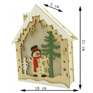 Decoratiune luminoasa, model de Casa cu Om de zapada, maro, lungime: 18 cm, latime: 5 cm, inaltime: 21 cm, lemn, interior/exterior - Img 6
