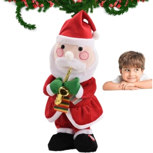 Decoratiune Mos Craciun, Flippy, Animat, care Canta si Danseaza, cu Saxofon, Imbracat Festiv, 25 cm Inaltime, Rosu - Img 3