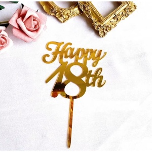 Decoratiune Topper pentru Tort, Flippy, Model Happy18th, Dimensiuni 10 cm, Tematica Majorat, Auriu - Img 4