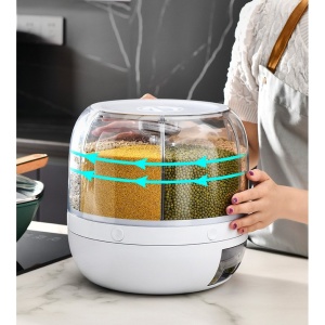 Dozator de cereale Flippy, rotativ 360, 6 compartimente, capacitate 3 L, rezistent la umezeala, inchidere etansa, alb - Img 2