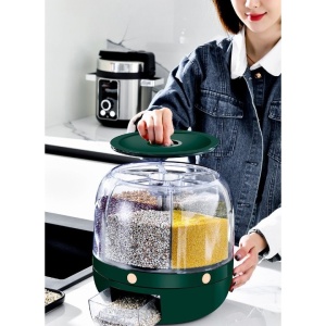 Dozator de cereale Flippy, rotativ 360, 6 compartimente, capacitate 3 L, rezistent la umezeala, inchidere etansa, verde inchis - Img 6