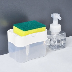 Dozator Flippy, Dispenser 2 in 1 pentru Detergent Lichid de Vase sau pentru Obiecte Sanitare cu Suport pentru Burete de Bucatarie ,14 x 10.5 x 10 cm, capacitate 380 ml, alb - Img 4