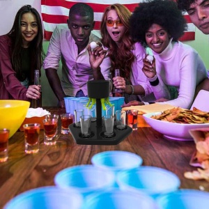 Dozator Hexagonal cu Suport pentru Shoturi, Flippy, 6 Pahare, Set Complet cu Ambalaj si Cutie, Dispenser, Divizor, Joc de Baut, Negru - Img 7