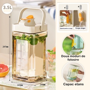 Dozator portabil pentru bauturi Flippy, 3.5 litri, capac etans, duza deschidere/inchidere, recipent din plastic, gradat, filtru, maner, 29.7 x 14.1 x 14.4 cm, pentru diverse bauturi, alb - Img 2