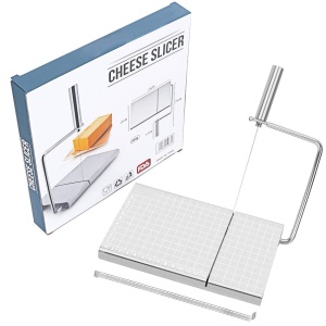 Feliator manual Flippy, pentru cascaval, salam, prajituri, unt, din otel inoxidabil, usor de curatat si utilizat, 5 lame de schimb incluse, picioare antiderapante, 21 x 12.2 x 2.8 cm, argintiu - Img 2
