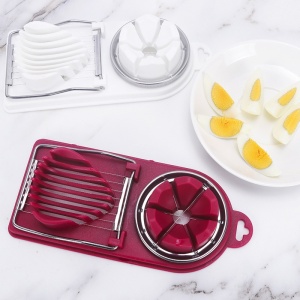 Feliator multifunctional Flippy pentru oua, mozzarela, fructe, 2 forme de feliere, agatatoare, 20 cm, Visiniu - Img 7