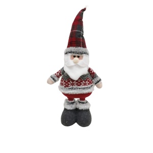Figurina Decorativa, Pentru Craciun, Flippy, Mos Craciun, Picioare Telescopice, Inaltime Reglabila 44-54cm, Bluza cu Fulgi, Rosu/Gri - Img 3