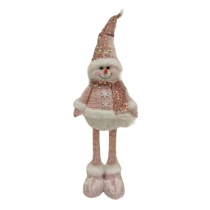 Figurina Decorativa, Pentru Craciun, Flippy, Om de Zapada, Picioare Telescopice, Inaltime Reglabila 44-54cm, Caciula cu Paiete, Roz - Img 3