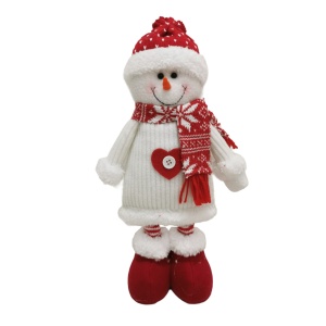 Figurina Decorativa, Pentru Craciun, Flippy, Om de Zapada, Picioare Telescopice, Inaltime Reglabila 44-54cm, Caciula cu Inimioare, Alb/Rosu - Img 3