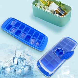 Forma pentru cuburi de gheata Flippy, 14 cuburi, reutilizabil, plastic alimentar, cu capac, orificiu umplere, dreptunghiulara, 29.5 x 12.5 x4 cm, albastru - Img 8