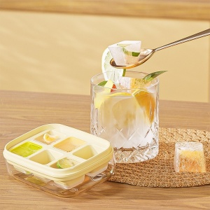 Forma pentru gheata cu presa Flippy, din silicon alimentar, 6 cuburi, caserola pentru depozitare, usor de folosit si curatat, 10.5 x 7.5 x 4.1 cm, galben - Img 7