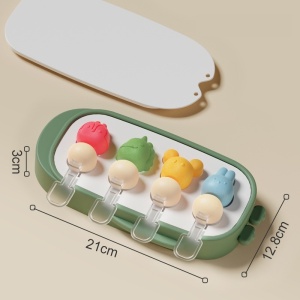Forma pentru inghetata Flippy, 4 compartimente, forme cu animalute, materialsilicon si ABS, 21 x 12.8 x 3cm, verde - Img 3