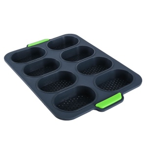 Forme de Silicon pentru Copt, Flippy, 8 Forme Ovale, pentru Paine si Prajituri, 34.5 x 23.8 x 2.5 cm, Negru/Verde - Img 5