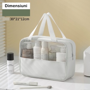 Geanta cosmetice Flippy, pentru voiaj sau organizare, material PVC/textil, impermeabila, portabila, 30x12x21 cm, alb - Img 2