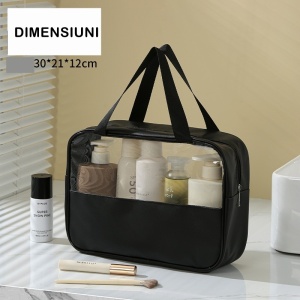 Geanta cosmetice Flippy, pentru voiaj sau organizare, material PVC/textil, impermeabila, portabila, 30X21X12 cm, negru - Img 6