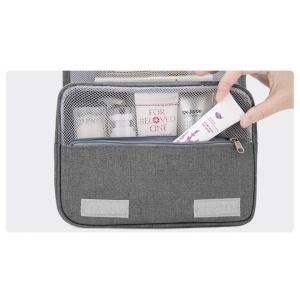 Geanta cosmetice voiaj, Flippy, material panza, impermeabil, 3 compartimente, cu agatatoare, Gri, 47 x 28 x 20 cm - Img 5
