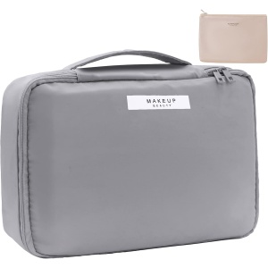 Geanta de Calatorie, Flippy, pentru Cosmetice si Articole de Toaleta, Material Impermeabil, 2 in 1, Portfard Interior Detasabil, 23 x 16 x 8 cm, Gri - Img 5