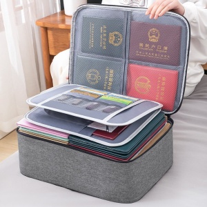 Geanta Flippy pentru Depozitare Acte si Documente, Facturi, Carduri, cu Cod de Securitate, 2 Compartimente, Impermeabila, 37 x 10.5 x 27 cm, Gri - Img 5