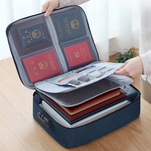Geanta Flippy pentru Depozitare Acte si Documente, Facturi, Carduri, cu Cod de Securitate, 2 Compartimente, Impermeabila, 37 x 10.5 x 27 cm, Albastru Marin - Img 8