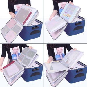 Geanta Flippy pentru Depozitare Acte si Documente, Facturi, Carduri, cu Cod de Securitate, 5 Compartimente, Impermeabila, 37 x 20 x 27 cm, Albastru - Img 2