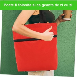 Geanta Pliabila, Flippy, 2 in 1, Carucior cu Roti, pentru Cumparaturi, 19 l, Rosu, Plastic, 39 x 46 x 12 cm - Img 6