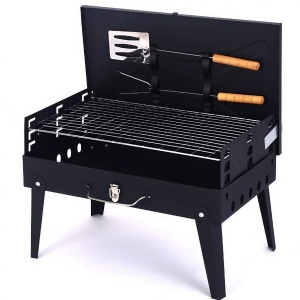 Gratar Portabil, Flippy, Pliabil, Tip Servieta, cu Accesorii pentru Gatit Incluse, Confectionat din Metal, 46x43x26 cm, Negru - Img 1