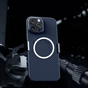 Husa de protectie pentru iPhone 14, Flippy, Magnetica, MagSafe, Carbon Fiber Protectie Antisoc, Albastru - Img 3