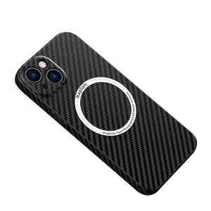 Husa de protectie pentru iPhone 14, Flippy, Magnetica, MagSafe, Carbon Fiber Protectie Antisoc, Negru - Img 1