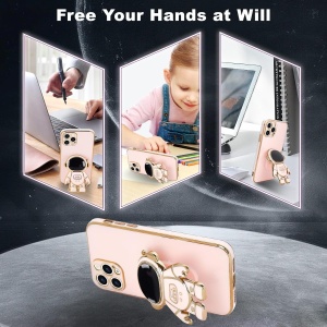 Husa de Protectie TPU 2in1, Flippy, pentru Apple iPhone 15 Pro Max, Astronaut cu Suport, Antisoc, Rezistenta la Impact, Protectie Camera, Roz - Img 3