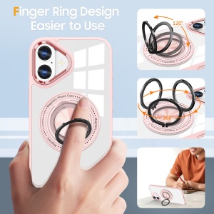 Husa de Protectie TPU, Flippy, pentru iPhone 16 Plus, Anticadere, cu Incarcare Wireless, Tehnologie Magsafe, Inel Magnetic Rotativ cu Functie de Suport, Transparent-Roz - Img 6