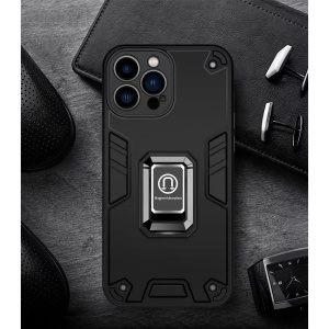 Husa Iron Warriors pentru iPhone 14, Flippy, Hybrid Ring Holder Kickstand, Negru - Img 3