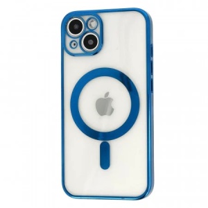 Husa MagSafe pentru Apple iPhone 13 Pro, Full Cover, Protectie camera, Margini colorate Electroplating, Magnetica, Incarcare Wireless, Flippy, Albastru - Img 2