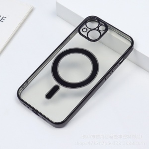 Husa MagSafe pentru Apple iPhone 13, Protectie camera, Full TPU, Margini colorate Electroplating, Magnetica, Incarcare Wireless, Flippy, Negru - Img 2