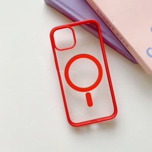 Husa MagSafe pentru Apple iPhone 14 Pro, Full Cover, Frosted Acrylic Color Big Hole, Magnetica, Incarcare Wireless, Flippy, Rosu - Img 2