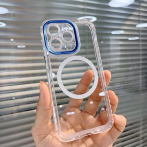Husa MagSafe Silicone pentru iPhone 12 Pro Max, Flippy, Transparenta, Magnetica, Extra Protectie Camera Albastru - Img 3
