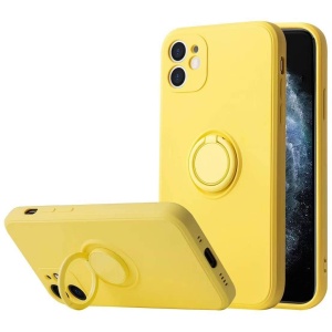Husa protectie Flippy compatibila cu Apple iPhone 12 Mini Liquid Silicone Ring cu suport rotativ Galben - Img 4