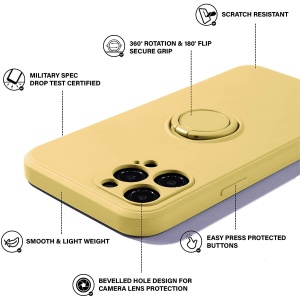 Husa protectie Flippy compatibila cu Apple iPhone 12 Pro Liquid Silicone Ring cu suport rotativ Galben - Img 6