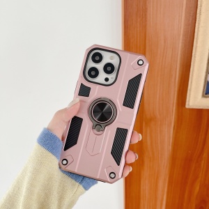 Husa protectie Flippy compatibila cu Apple iPhone 13 Defender Model 5 cu suport prindere inel,Roz Auriu - Img 2