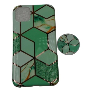 Husa protectie pentru Apple iPhone 11 Soft IMD TPU Marble Geometric Verde Suport inclus - Img 2