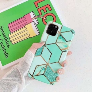 Husa protectie pentru Apple iPhone XR Soft IMD TPU Marble Geometric Verde - Img 2