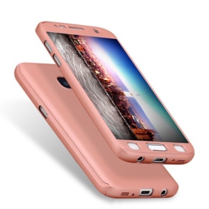Husa Samsung Galaxy A7 2017 Full Cover 360 Roz Auriu + Folie de protectie - Img 4