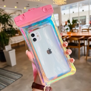 Husa subacvatica Holografica Waterproof Flippy, Snowproof, Universala, Impermeabila, cu Snur, pentru telefon sau documente, Roz - Img 2
