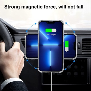 Inel Magnetic incarcare fara fir, montare auto, MagSafe Silicone pentru Apple iPhone 12 / 13 / 14, Rosu - Img 6