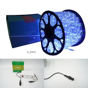 Instalatie Craciun, 100 m, 2400 Led-uri, Furtun Luminos, Alb rece/ Albastru, Transformator, 8 jocuri de lumini, Sectionabila, 220 V, Flippy - Img 11